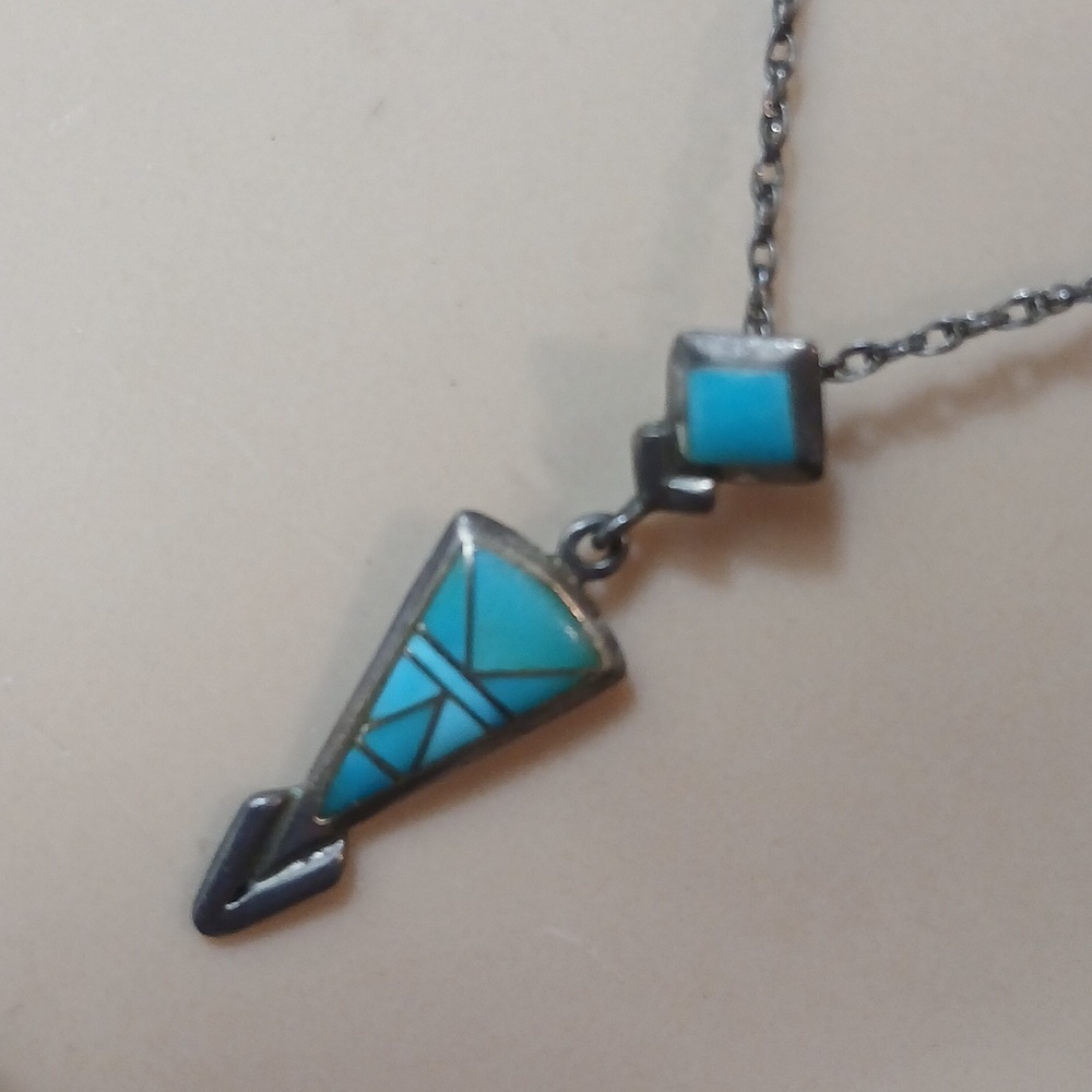 Rare Turquoise Inlay Sterling Pendant Vintage Signed JP